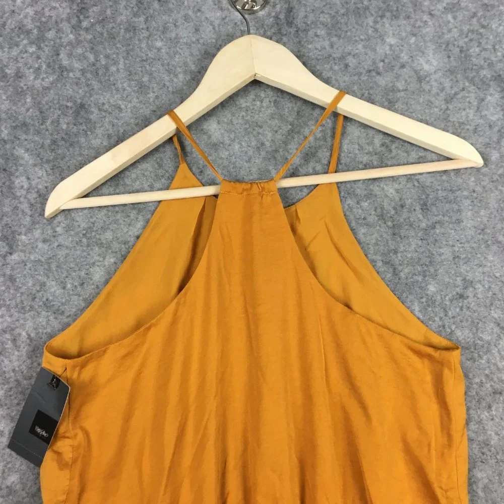 Mossimo Dress S Casual Cocktail Halter Mustard Gold Sleeveless A Line Drawstring